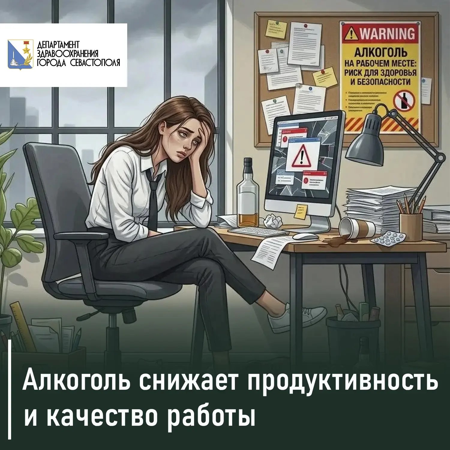 Алкоголь снижает продуктивность и качество работы!